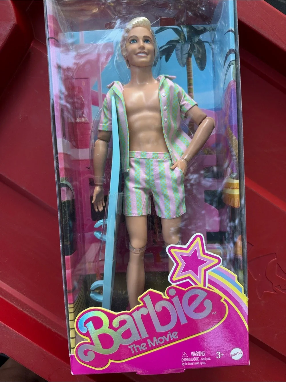NWT Barbie The Movie Ken Doll in Pink & Green Striped Beach Outfit - Barbie